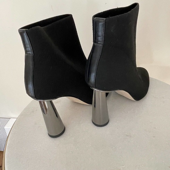 BCBGeneration Conny Black Stretch Fabric Ankle Boot Mirrored Heels Women’s 7.5 - Picture 10 of 16